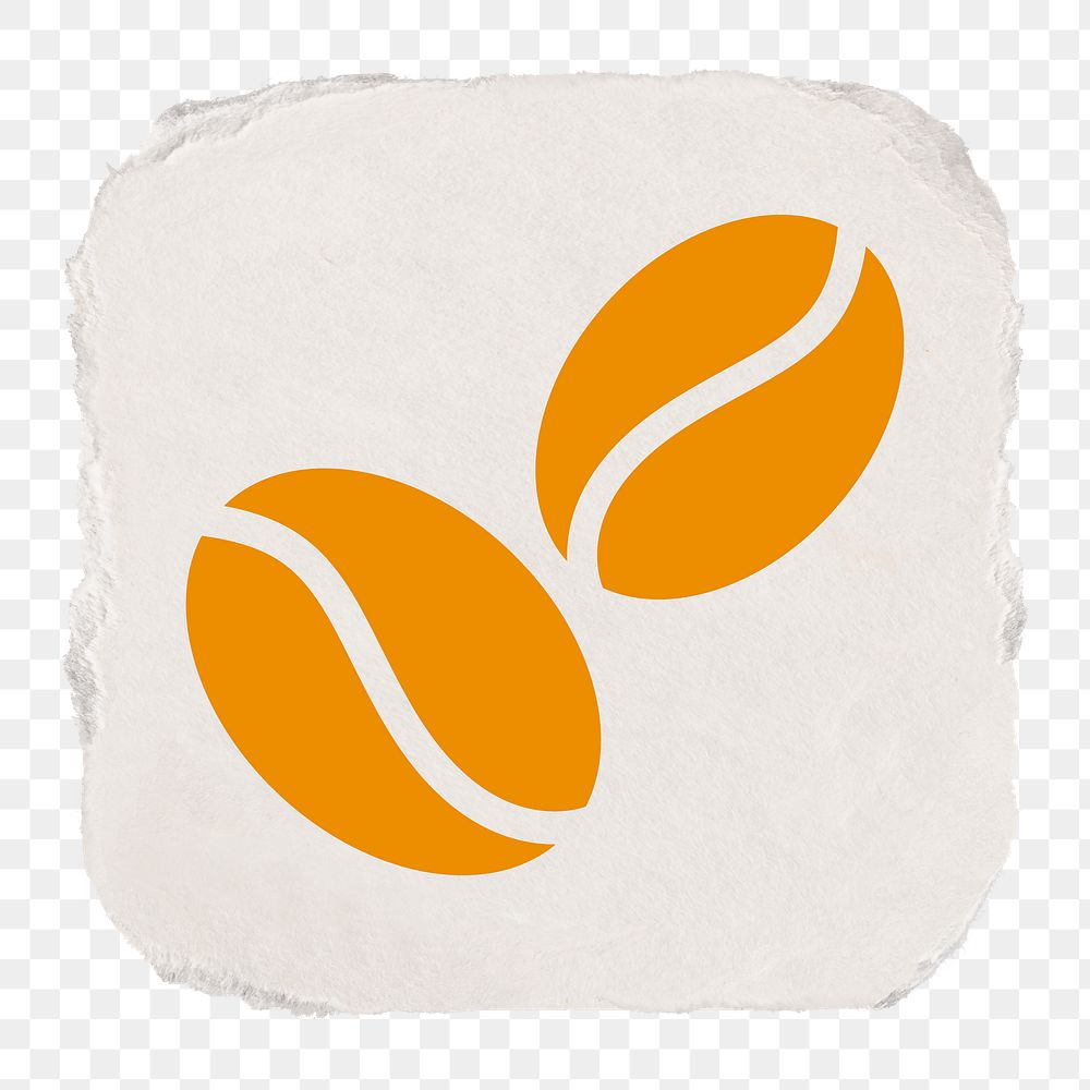 Coffee bean png cafe icon sticker, ripped paper design on transparent background
