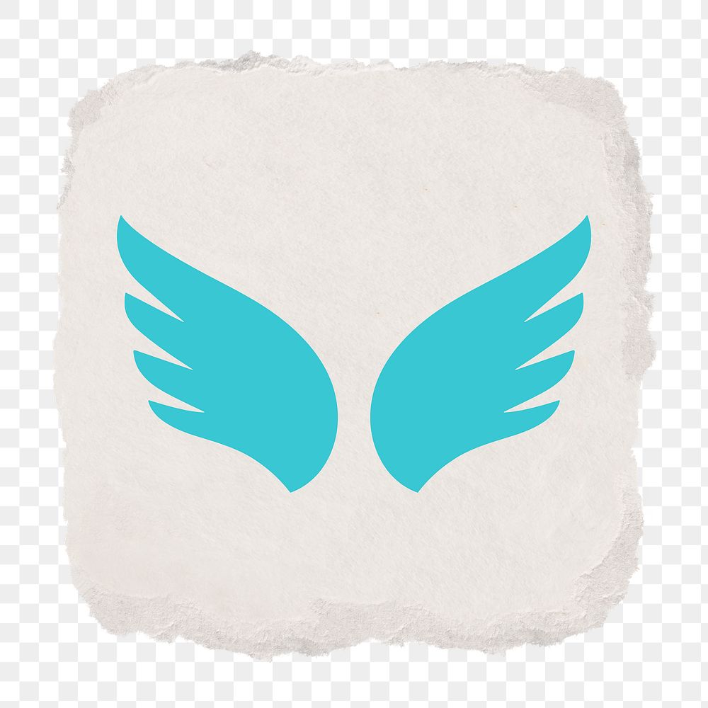 Blue wings png icon sticker, ripped paper design on transparent background