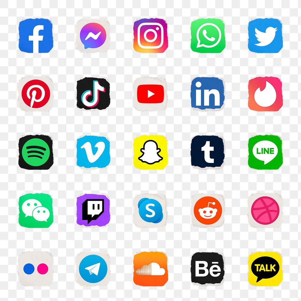 Popular social media icons png set in ripped paper design with Facebook, Instagram, Twitter, TikTok, YouTube etc. 13 MAY…