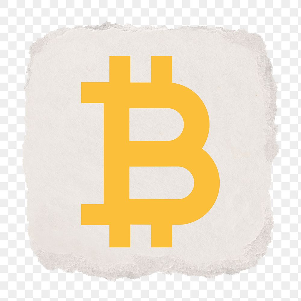 Bitcoin cryptocurrency png icon sticker, ripped paper design on transparent background