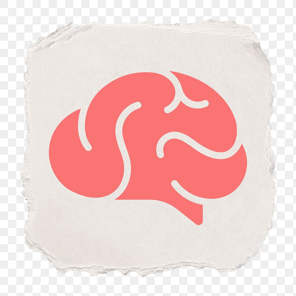 Brain, education png icon sticker, ripped paper design on transparent background