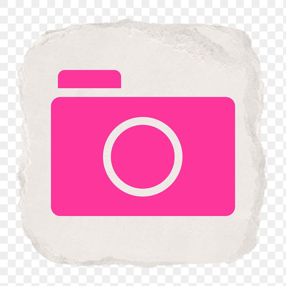 Camera app png icon sticker, ripped paper design on transparent background