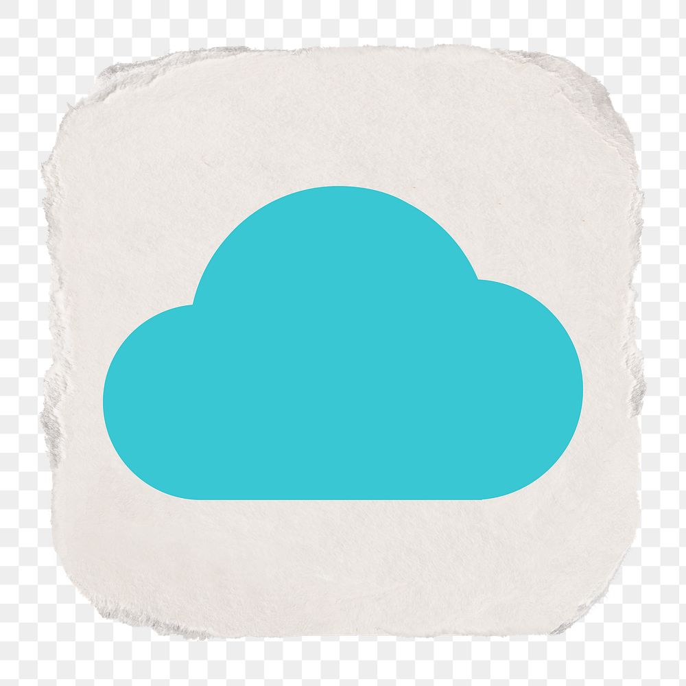 Cloud storage png icon sticker, ripped paper design on transparent background