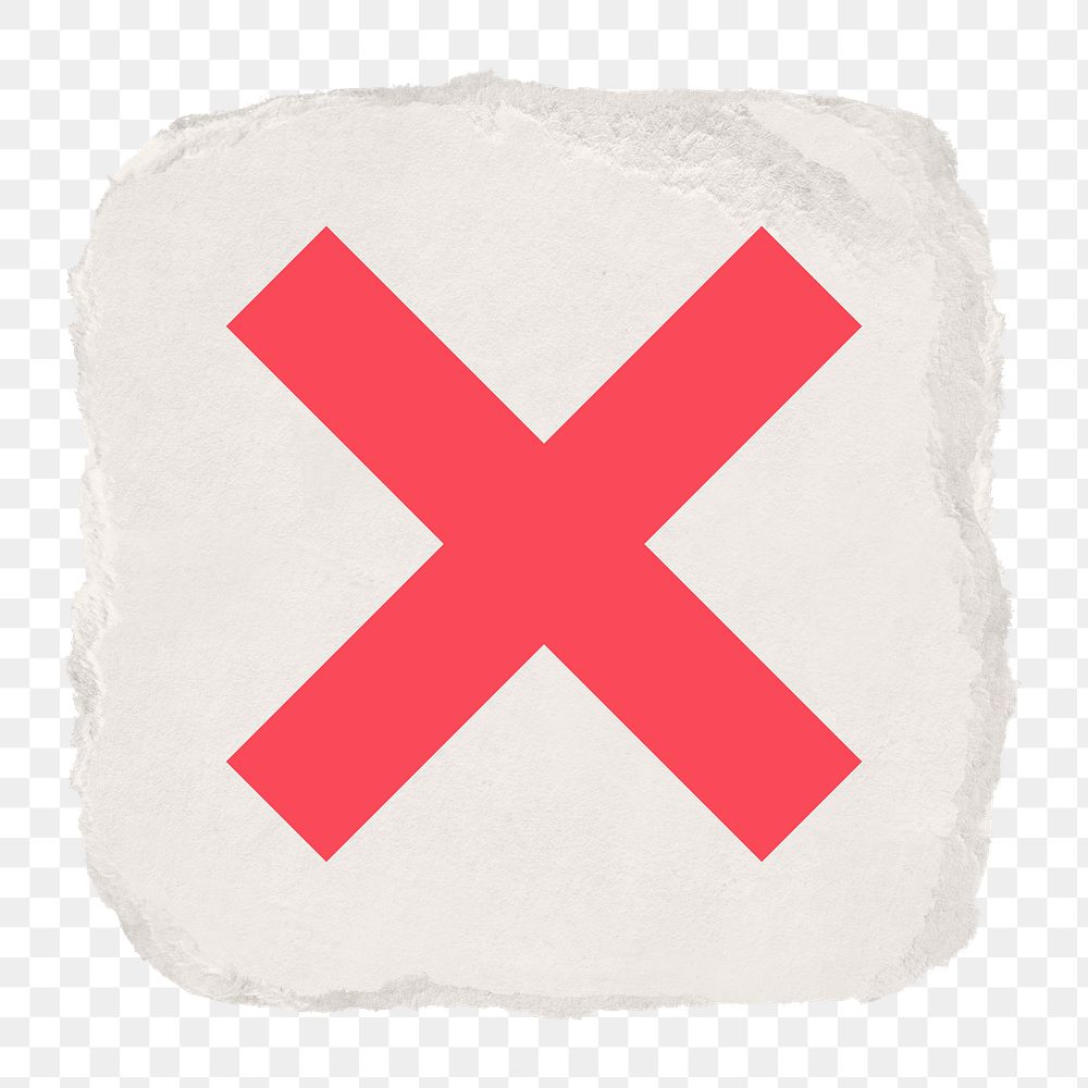 X mark png icon sticker, ripped paper design on transparent background