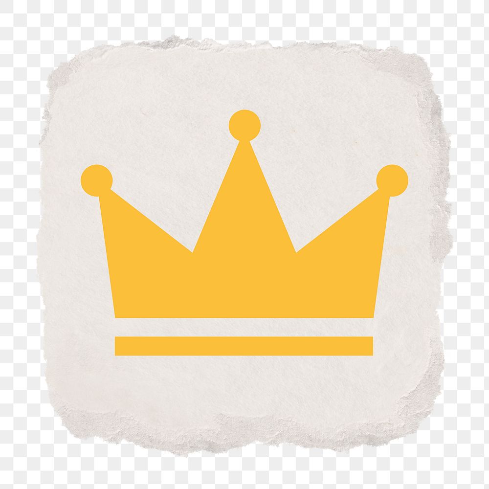 Crown ranking png icon sticker, ripped paper design on transparent background