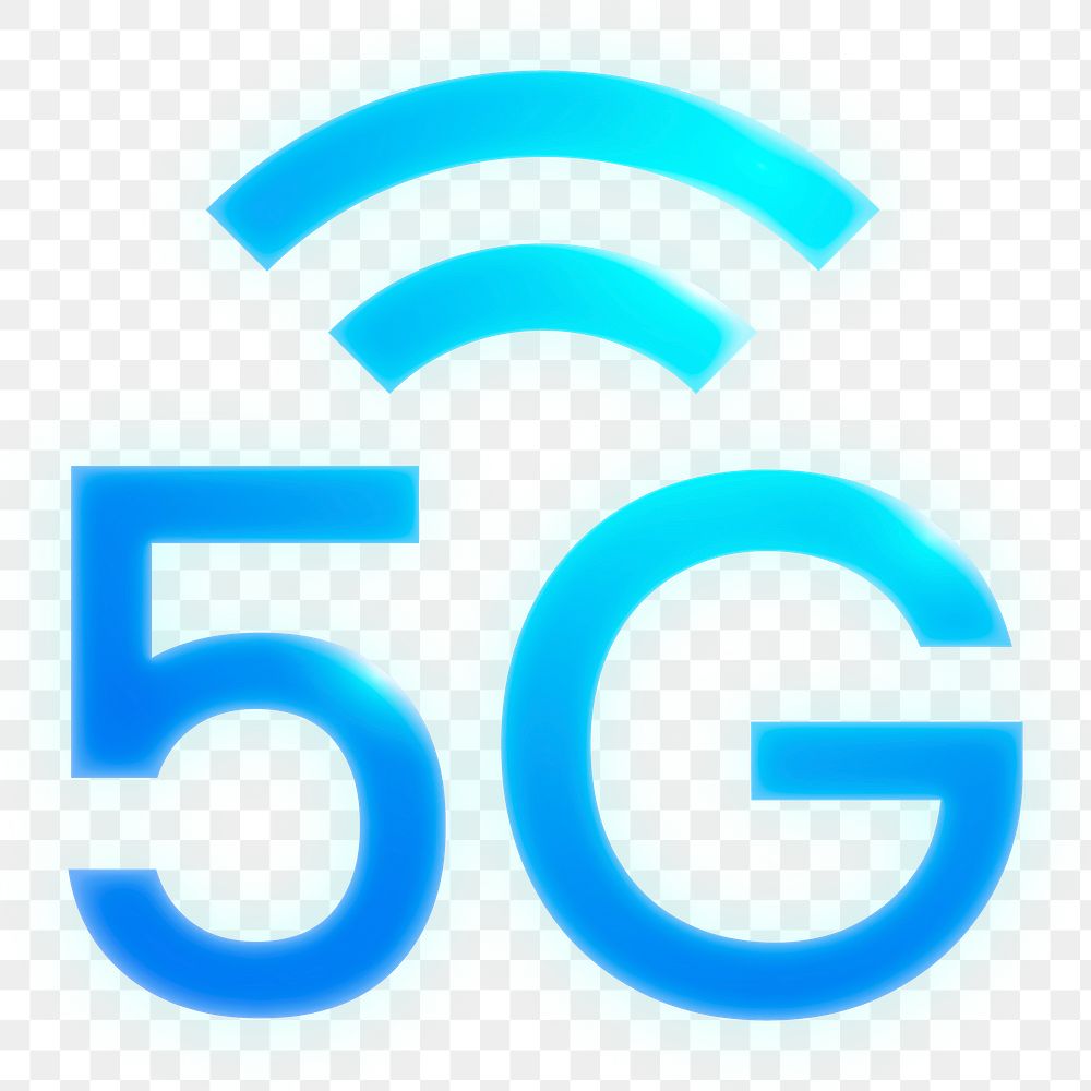 5G network icon png sticker, neon glow, transparent background