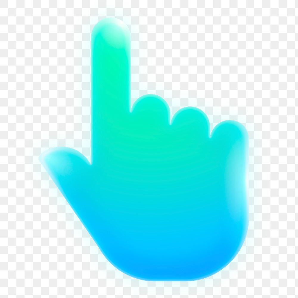 Pointing hand icon png sticker, neon glow, transparent background