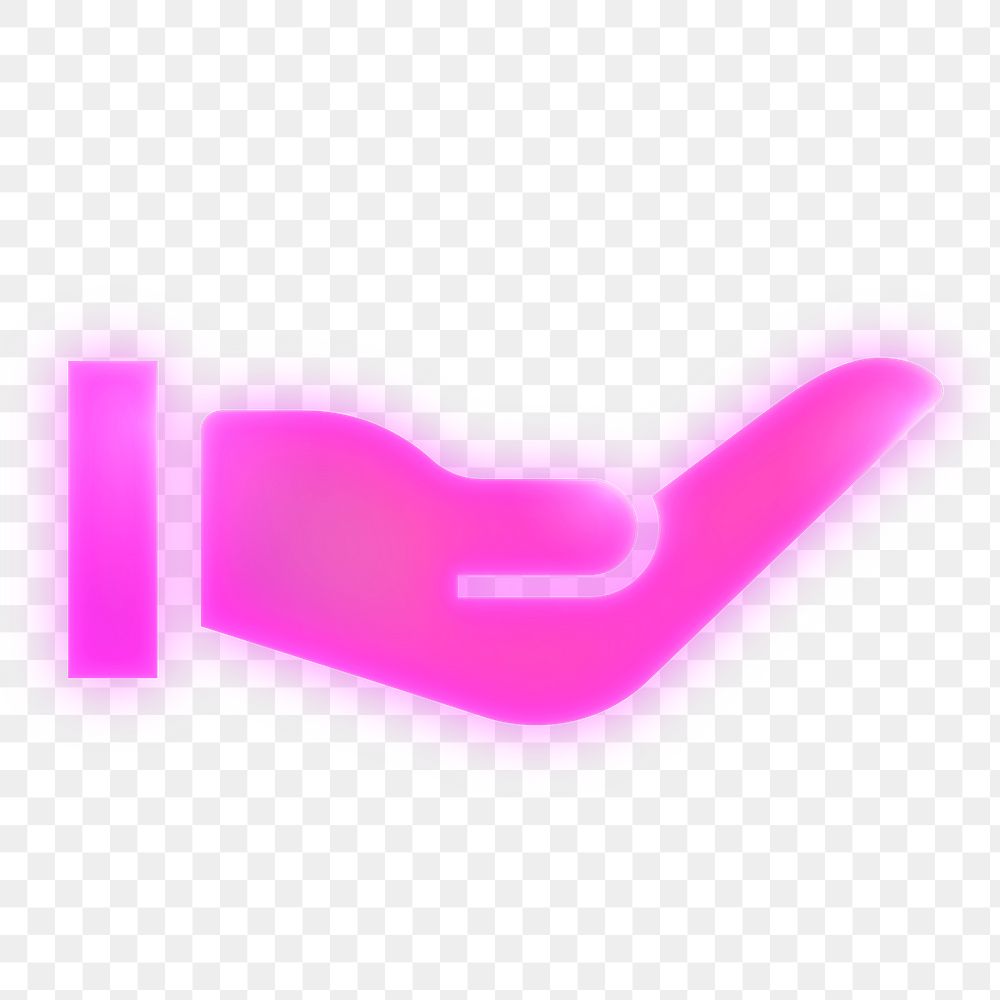 Cupping hand icon png sticker, neon glow, transparent background