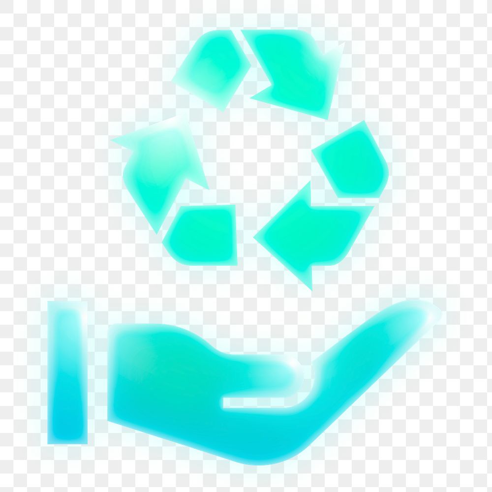 Recycle icon png sticker, neon glow, transparent background