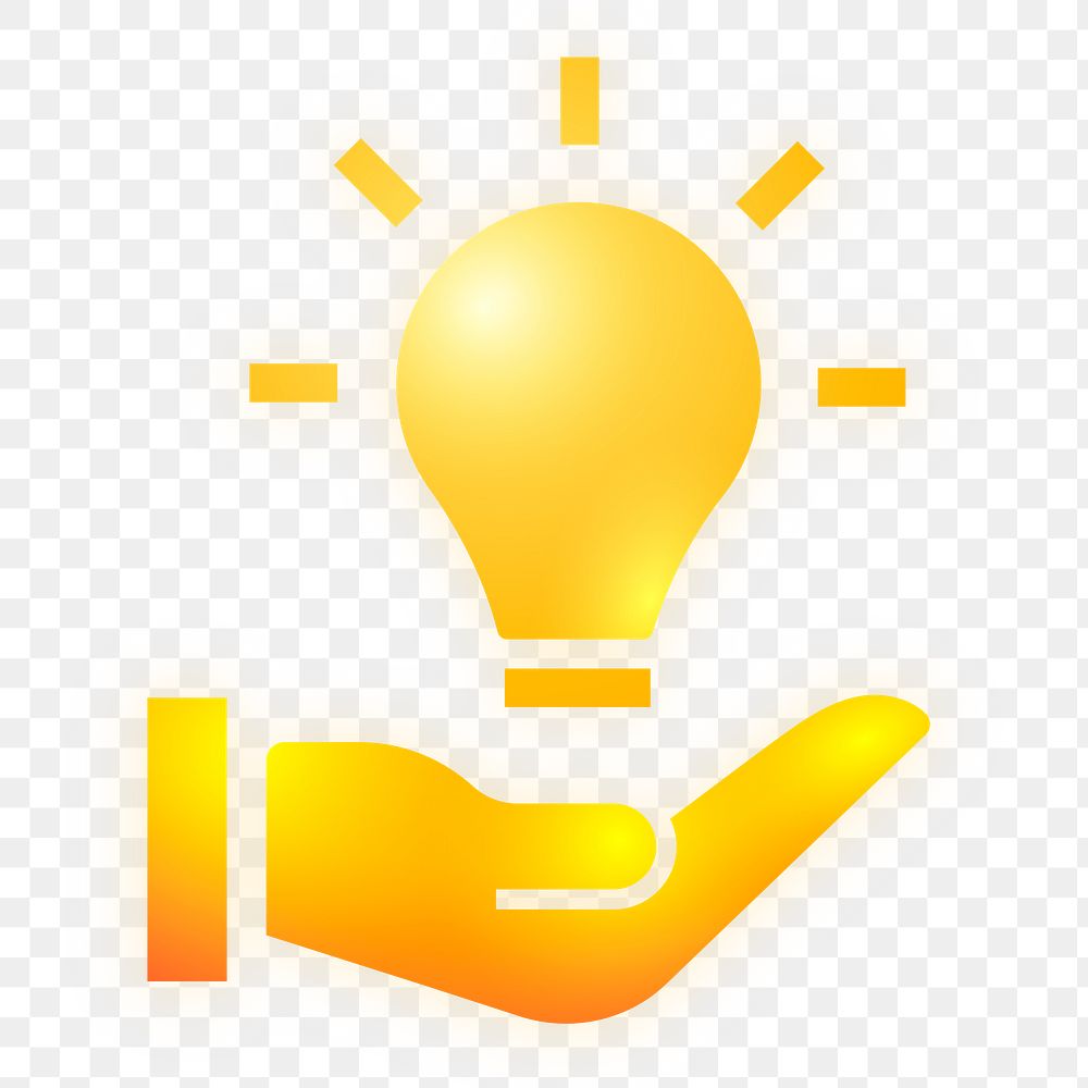 Light bulb png hand icon sticker, neon glow, transparent background