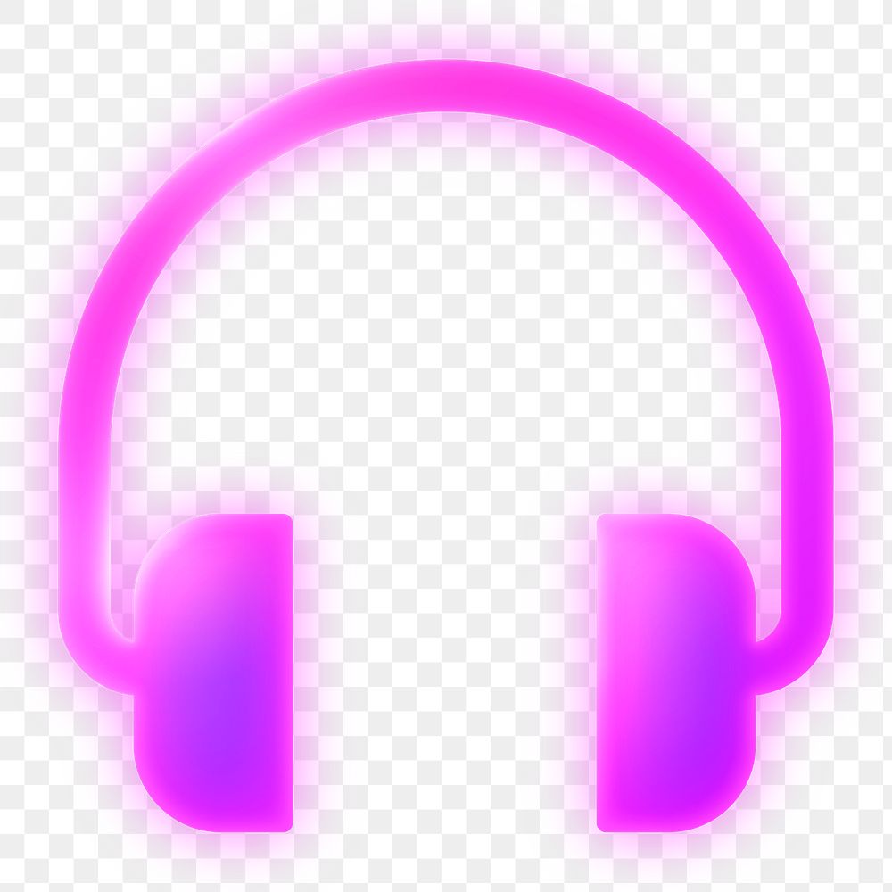 Headphones png music icon sticker, neon glow, transparent background