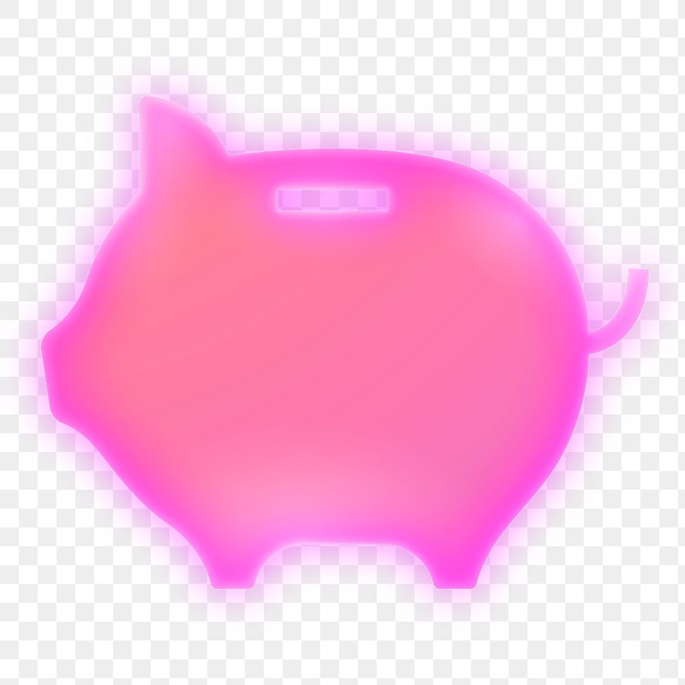 Piggy bank icon png sticker, neon glow, transparent background