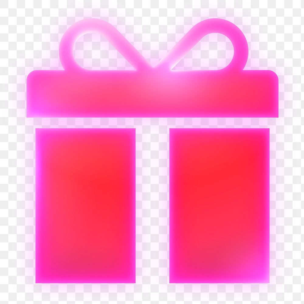 Gift box png reward icon  sticker, neon glow, transparent background