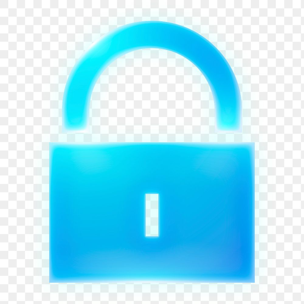 Lock, privacy icon png sticker, neon glow, transparent background