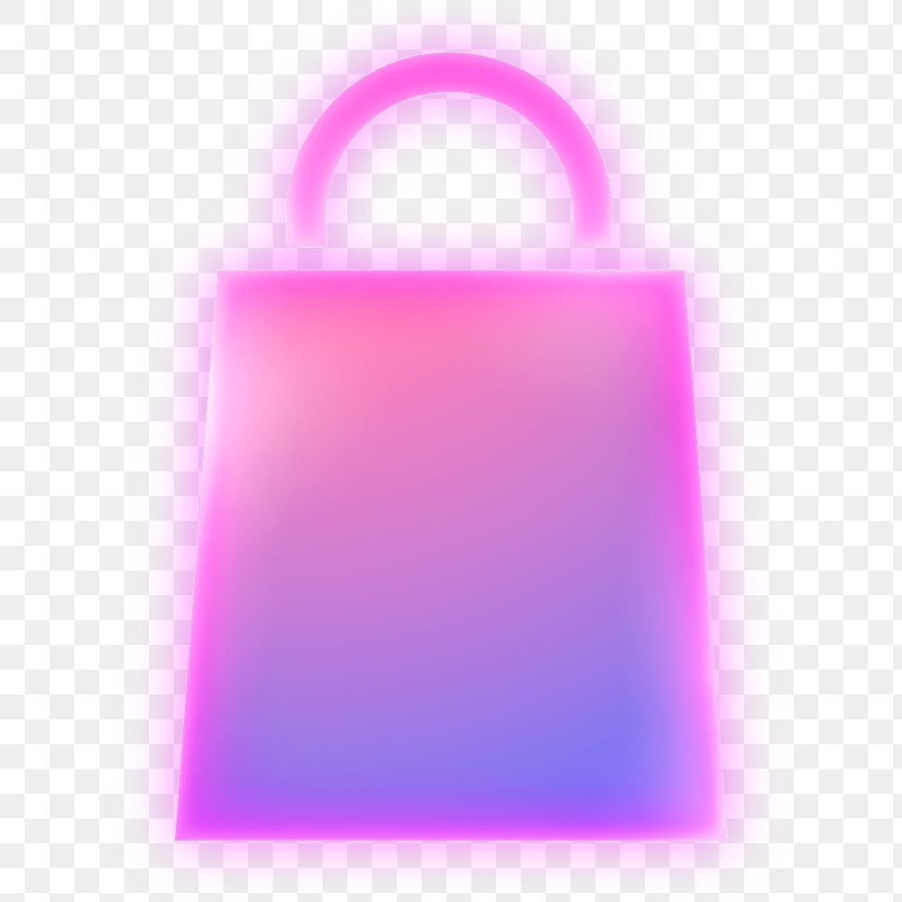 Shopping bag icon png sticker, neon glow, transparent background