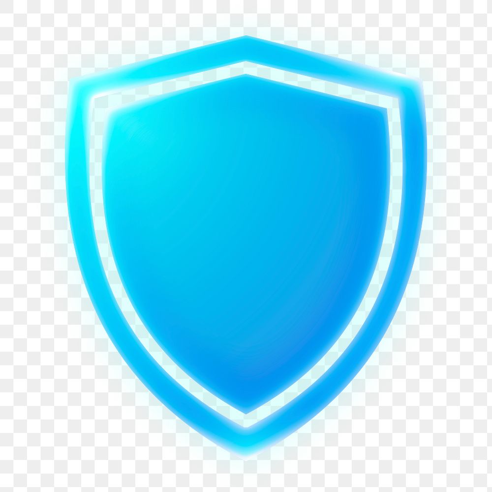 Shield, protection icon png sticker, neon glow, transparent background
