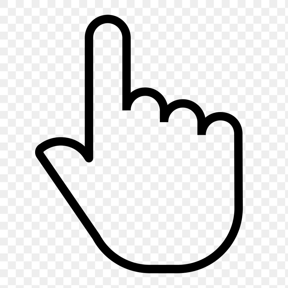 Pointing hand png icon sticker, line art illustration, transparent background