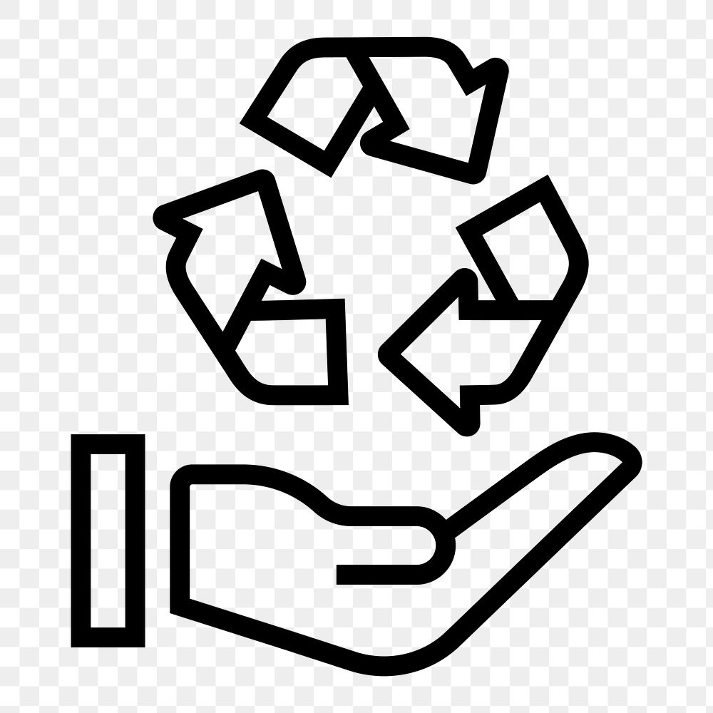 Recycle hand png icon sticker, line art illustration, transparent background