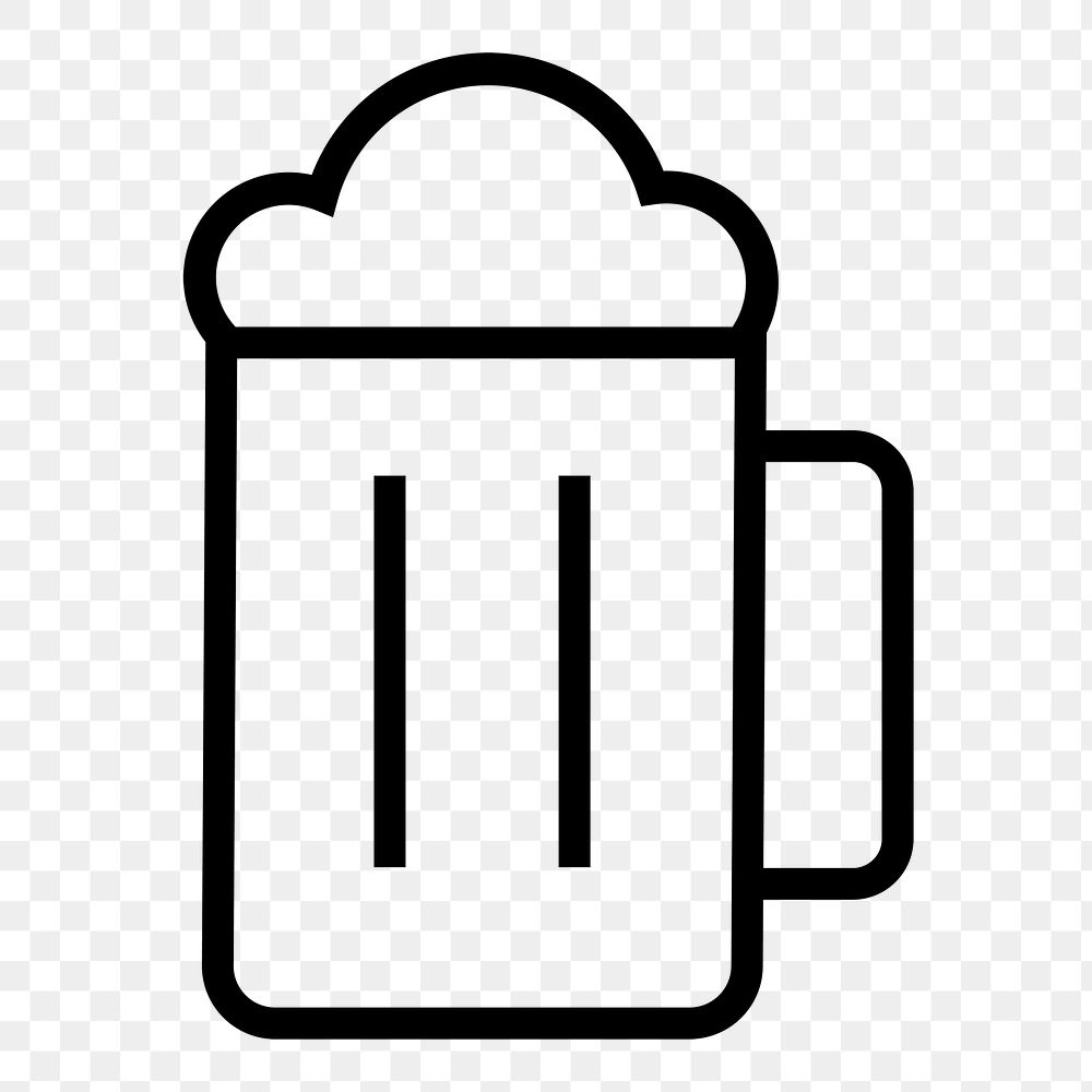 Beer glass png icon sticker, line art illustration, transparent background