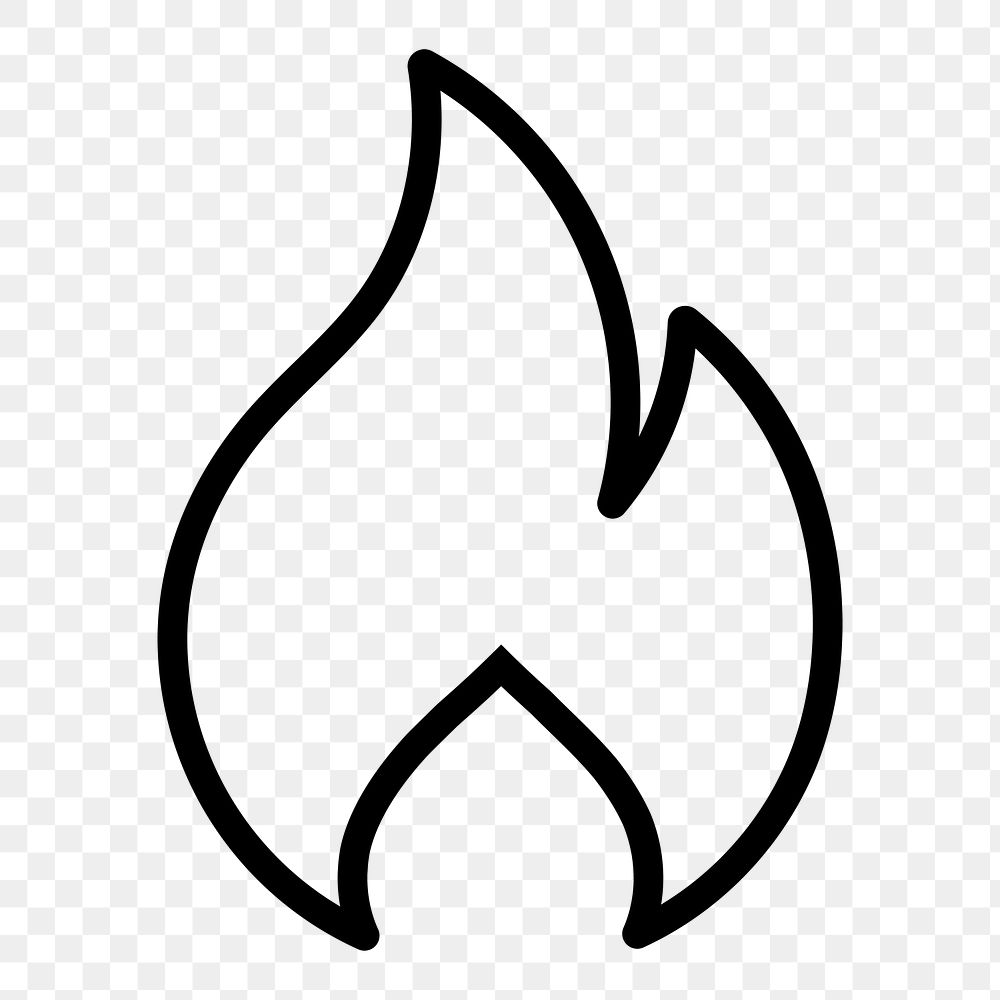 Flame png icon sticker, line art illustration, transparent background