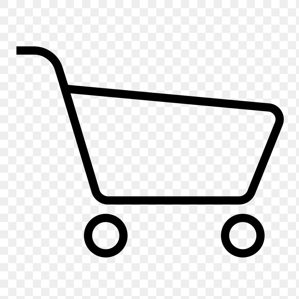 Shopping cart png icon sticker, line art illustration, transparent background