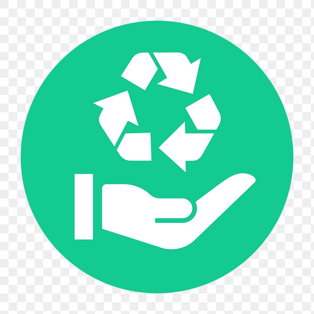 Recycle hand png icon sticker, circle badge, transparent background