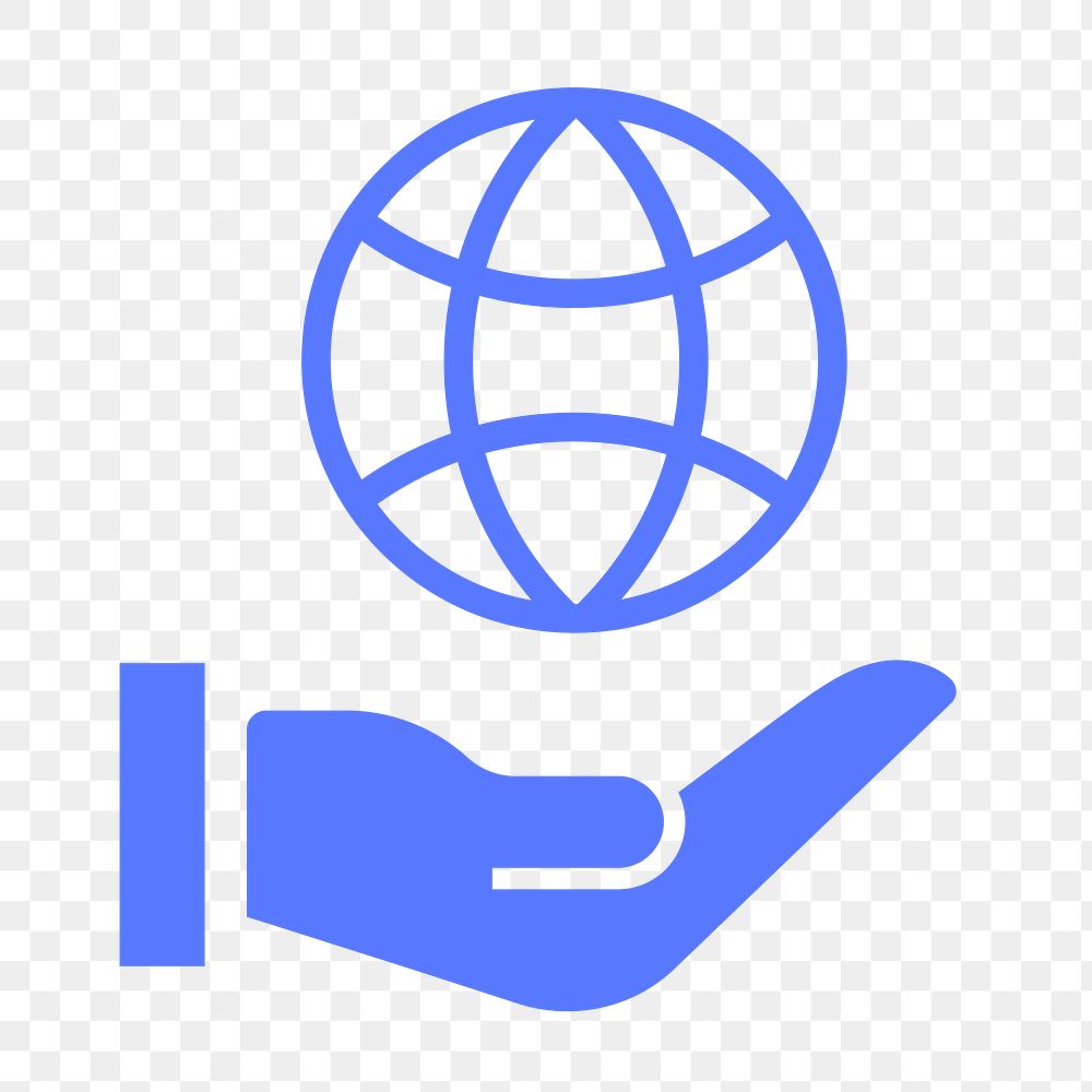 Hand png presenting globe icon sticker, flat design, transparent background