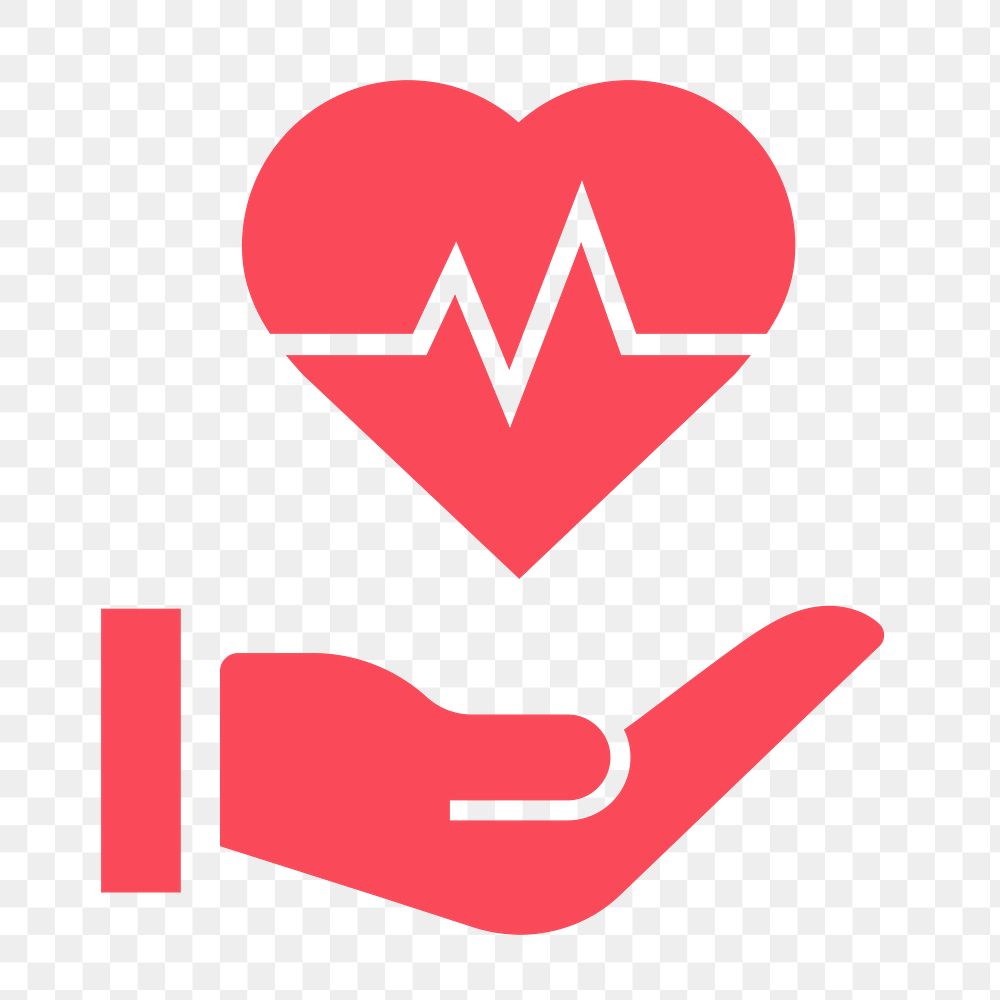 Heartbeat hand icon png sticker, flat design, transparent background