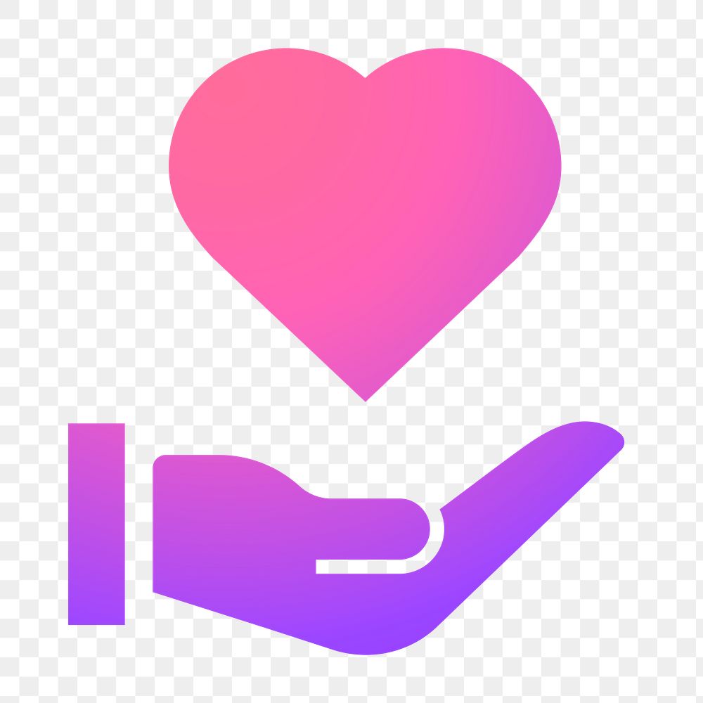 Hand png presenting heart icon sticker, gradient design, transparent background