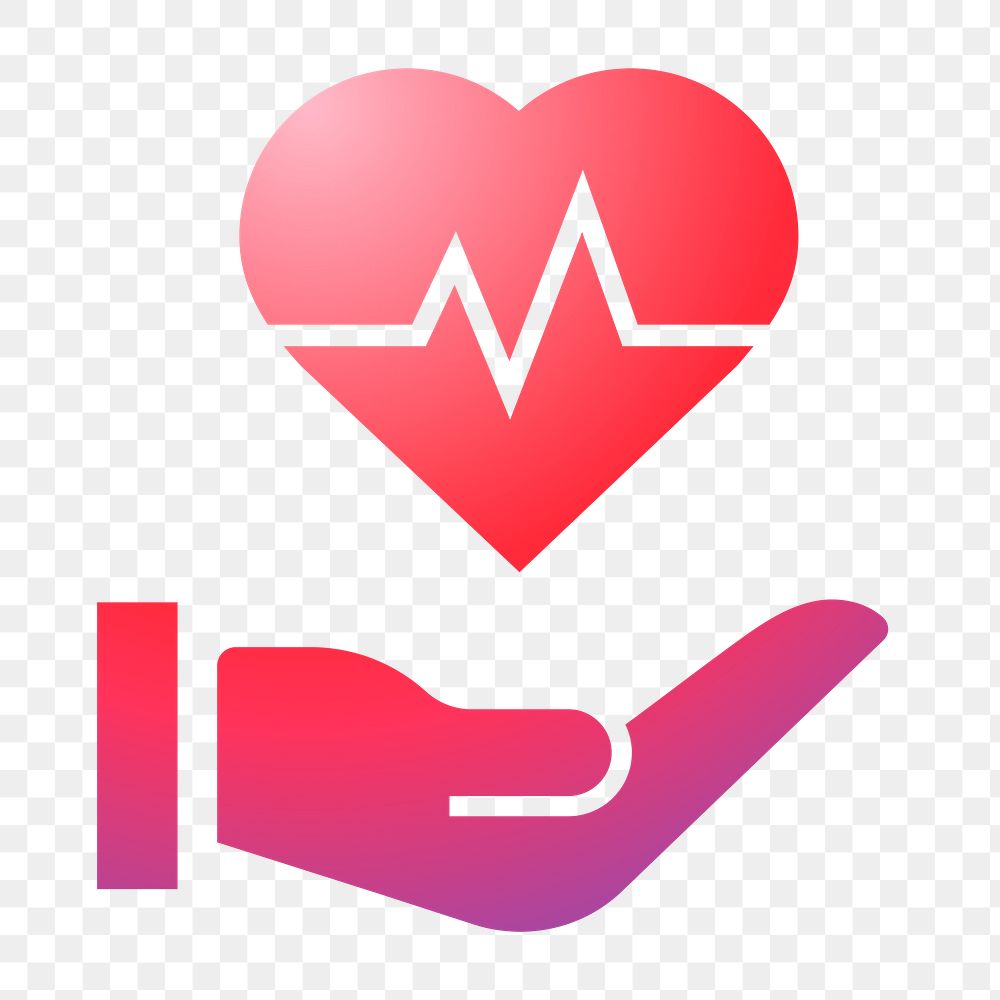 Heartbeat hand icon png sticker, gradient design, transparent background