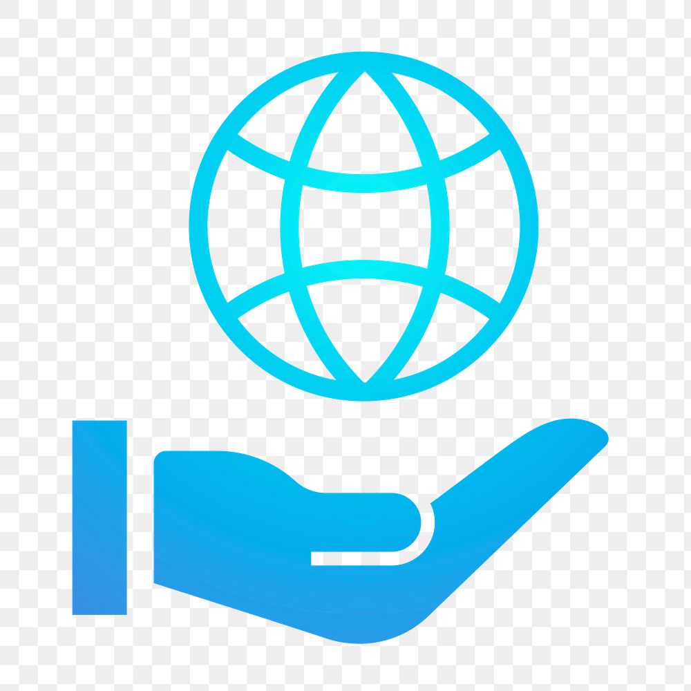 Hand png presenting globe icon sticker, gradient design, transparent background