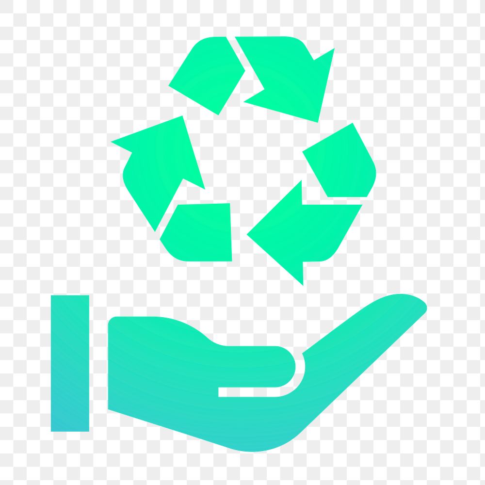 Recycle hand icon png sticker, gradient design, transparent background
