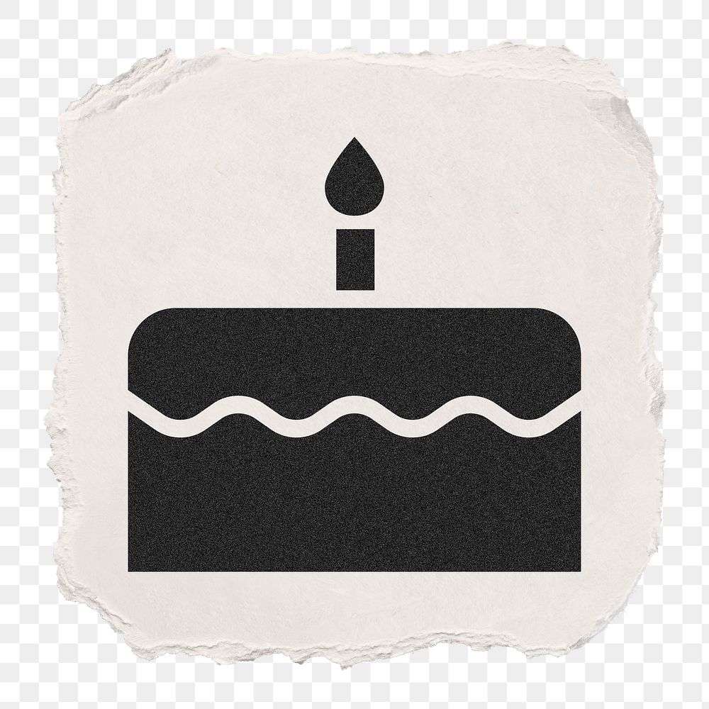Birthday cake png icon sticker, ripped paper design, transparent background