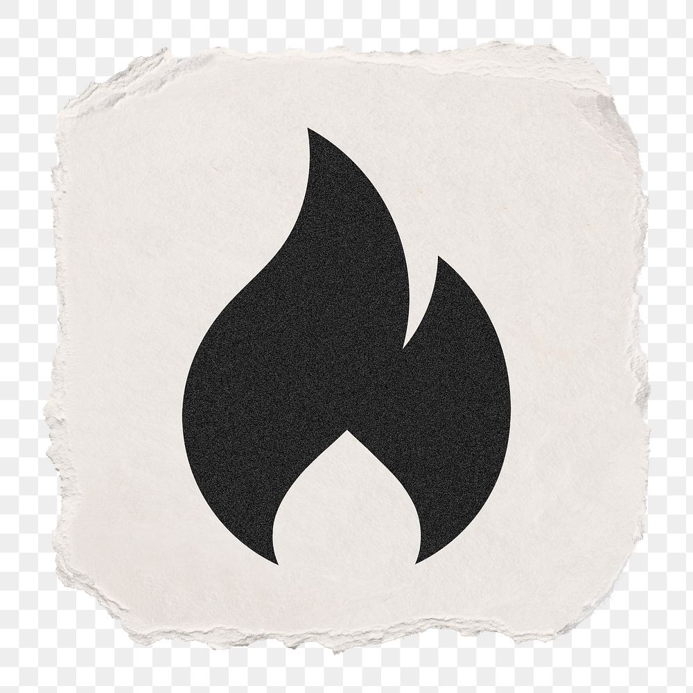 Flame png icon sticker, ripped paper design, transparent background