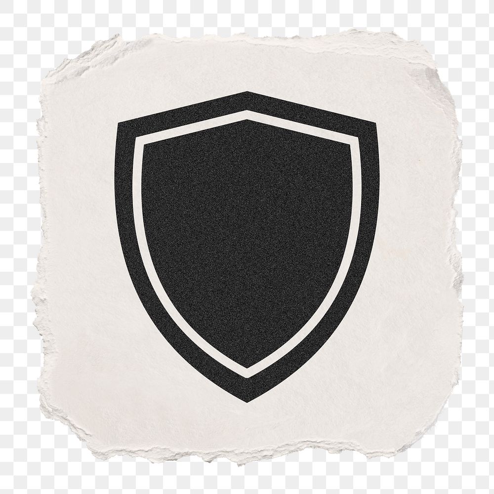 Shield, protection png icon sticker, ripped paper design, transparent background