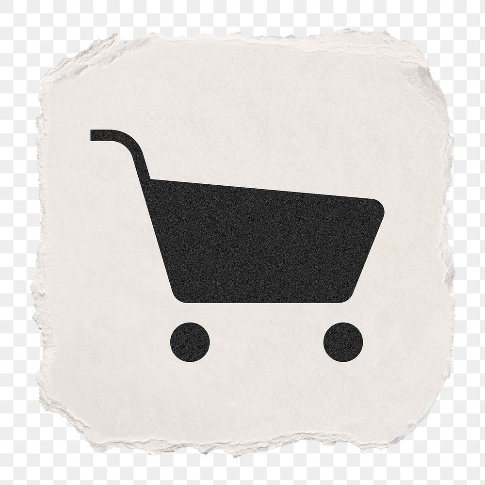 Shopping cart png icon sticker, ripped paper design, transparent background