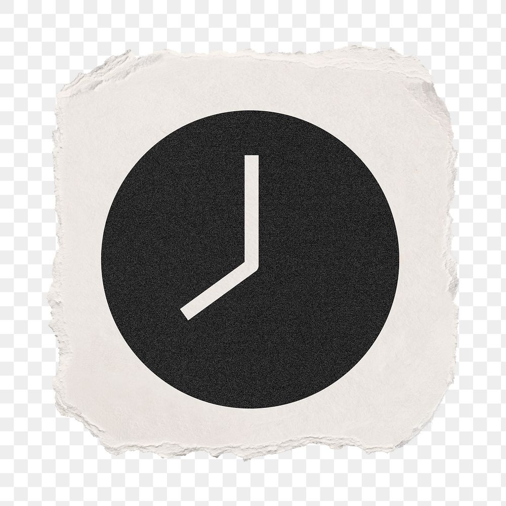 Clock png icon sticker, ripped paper design, transparent background