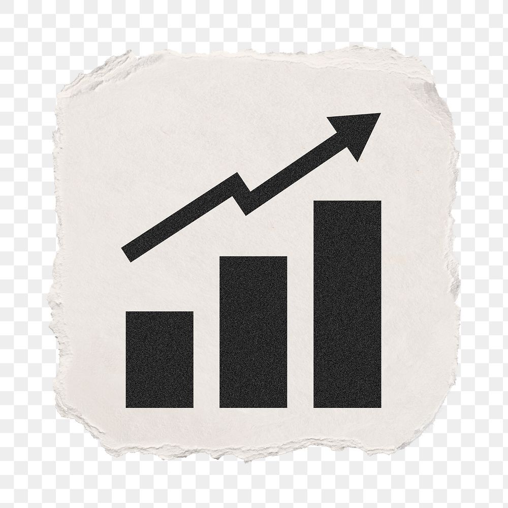 Growing bar png charts icon sticker, ripped paper design, transparent background