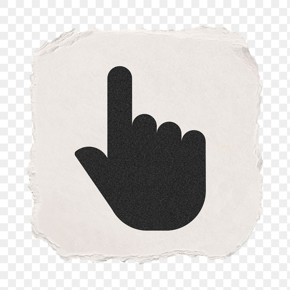 Pointing hand png icon sticker, ripped paper design, transparent background