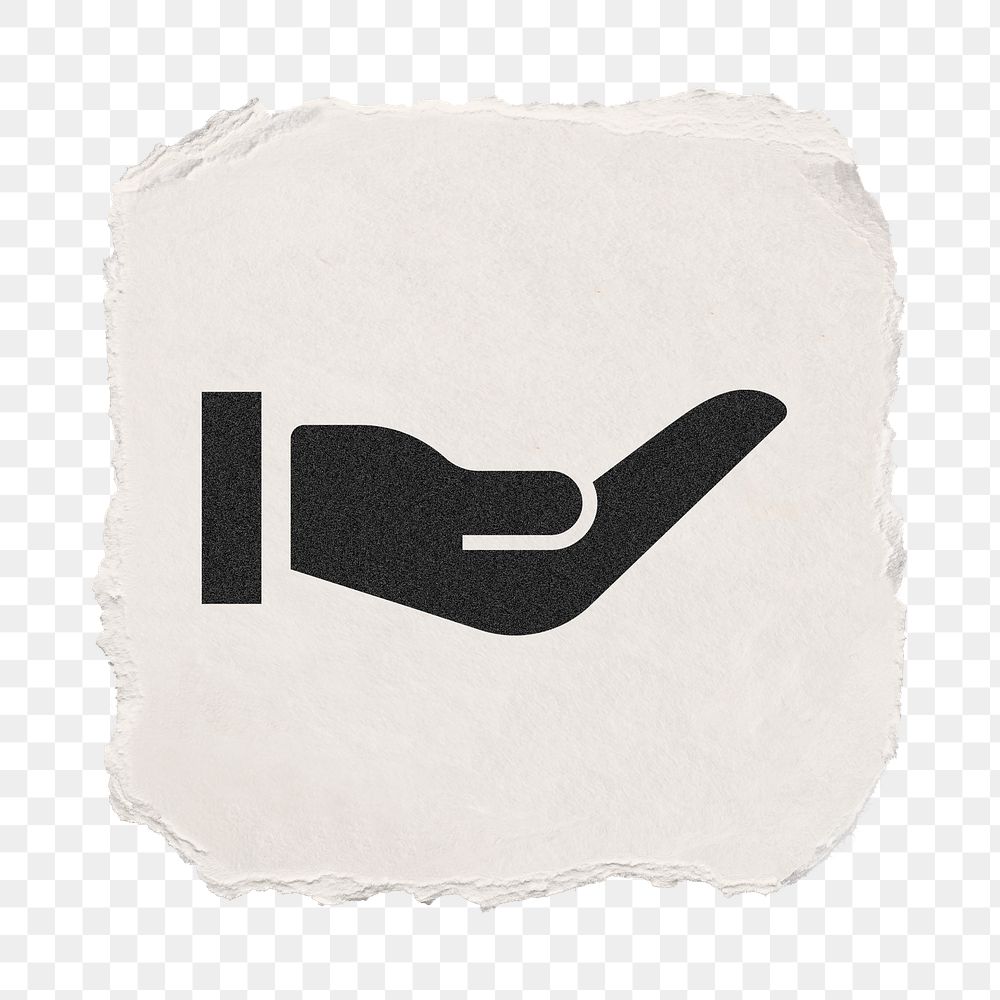 Cupping hand png icon sticker, ripped paper design, transparent background