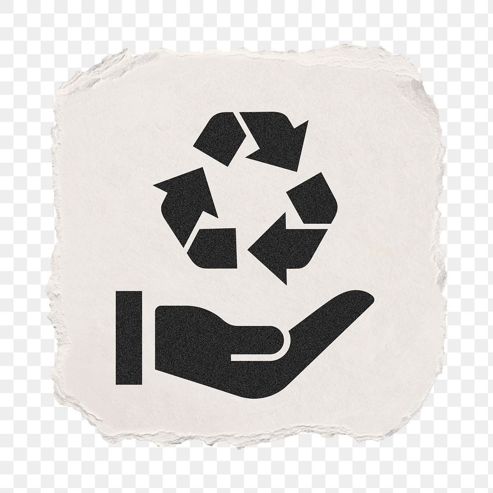 Recycle hand png icon sticker, ripped paper design, transparent background