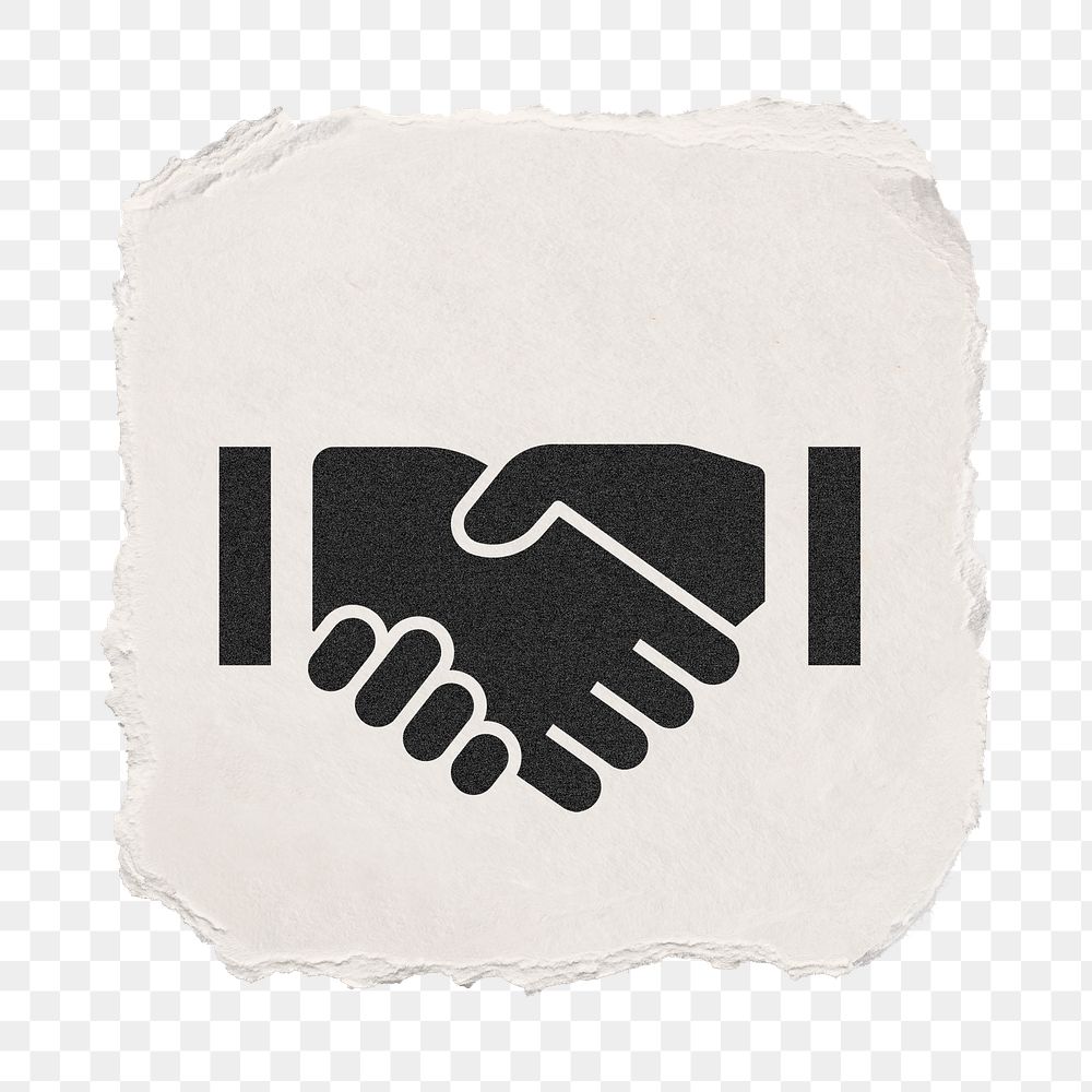 Business handshake png icon sticker, ripped paper design, transparent background