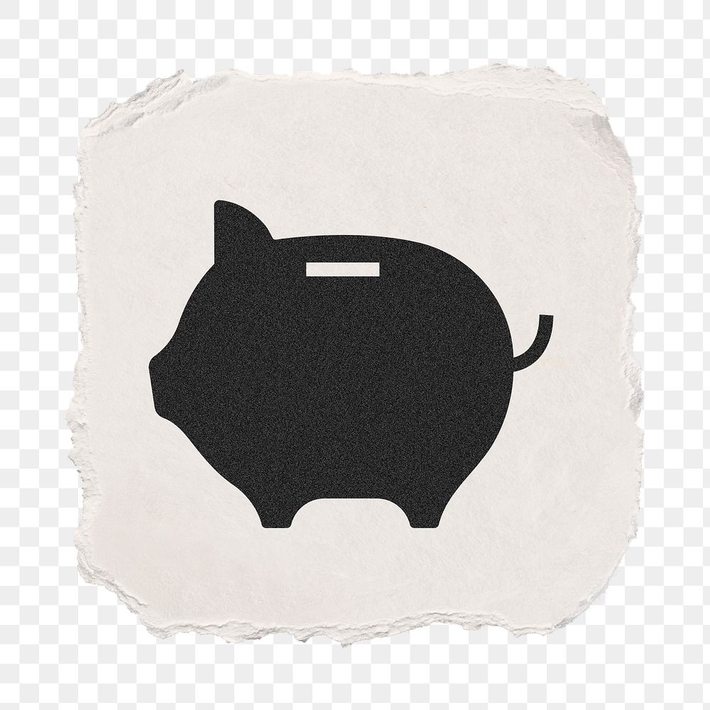 Piggy bank png icon sticker, ripped paper design, transparent background