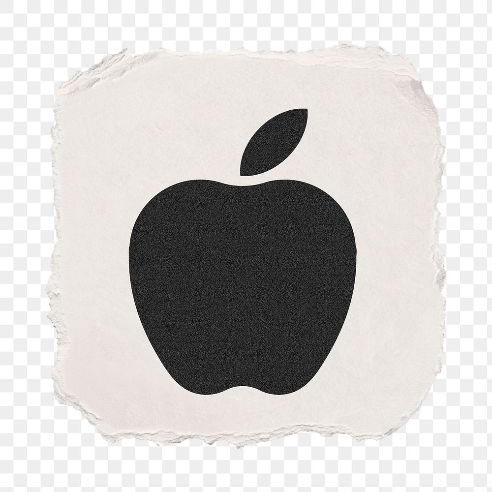 Apple png icon sticker, ripped paper design, transparent background