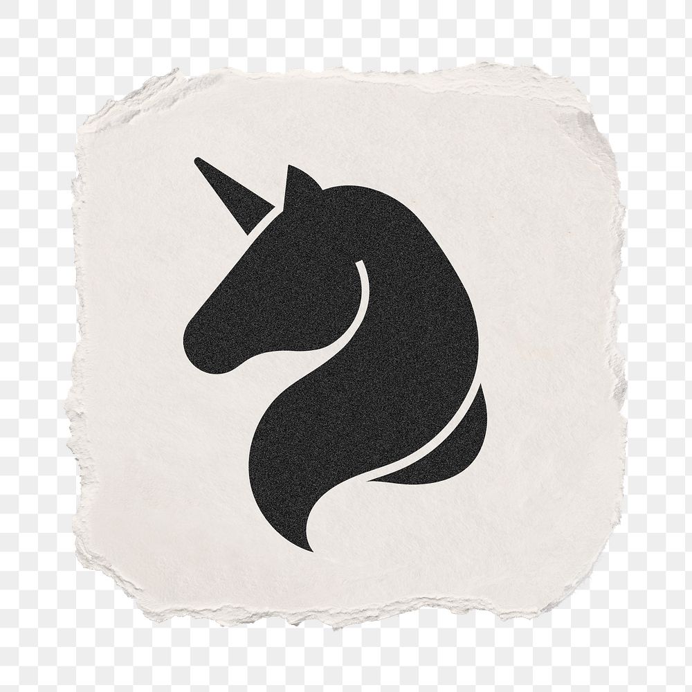 Unicorn png icon sticker, ripped paper design, transparent background