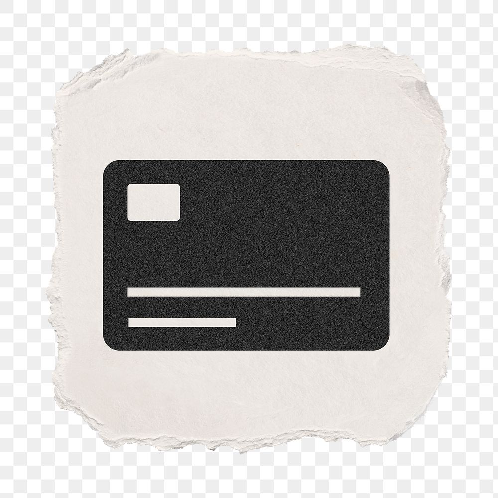 Credit card png icon sticker, ripped paper design, transparent background