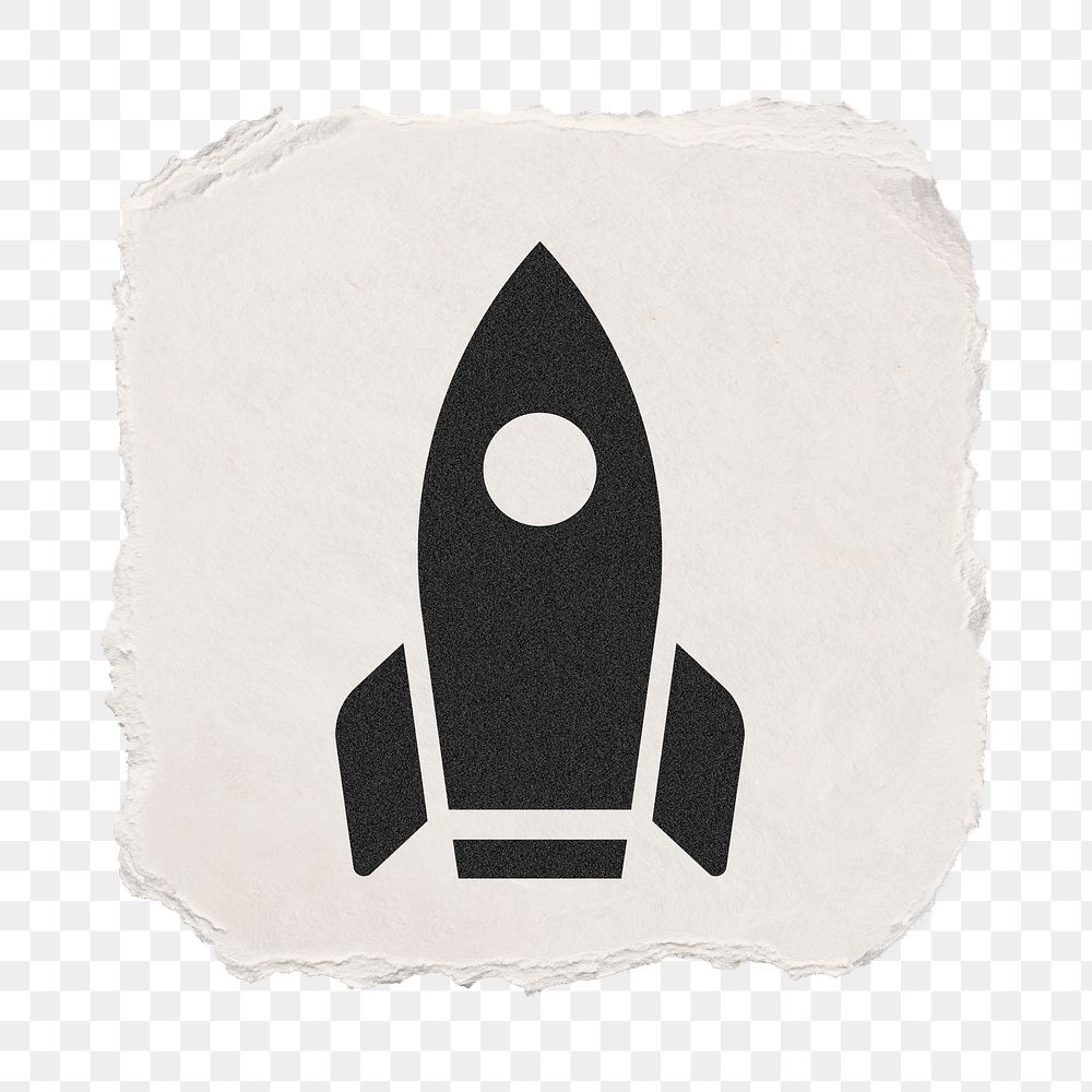 Rocket png icon sticker, ripped paper design, transparent background