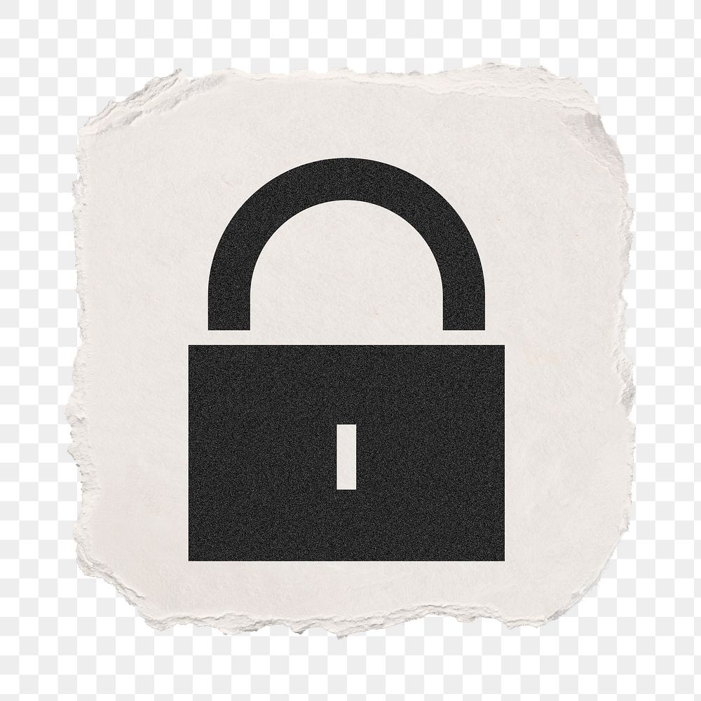 Lock, privacy png icon sticker, ripped paper design, transparent background