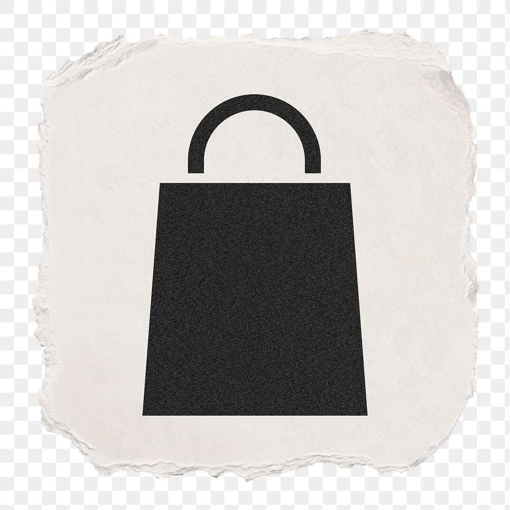 Shopping bag png icon sticker, ripped paper design, transparent background