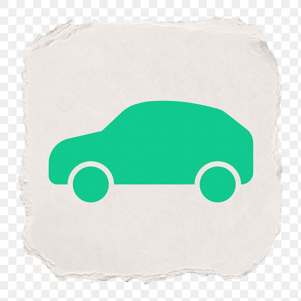 EV car png icon sticker, ripped paper design, transparent background